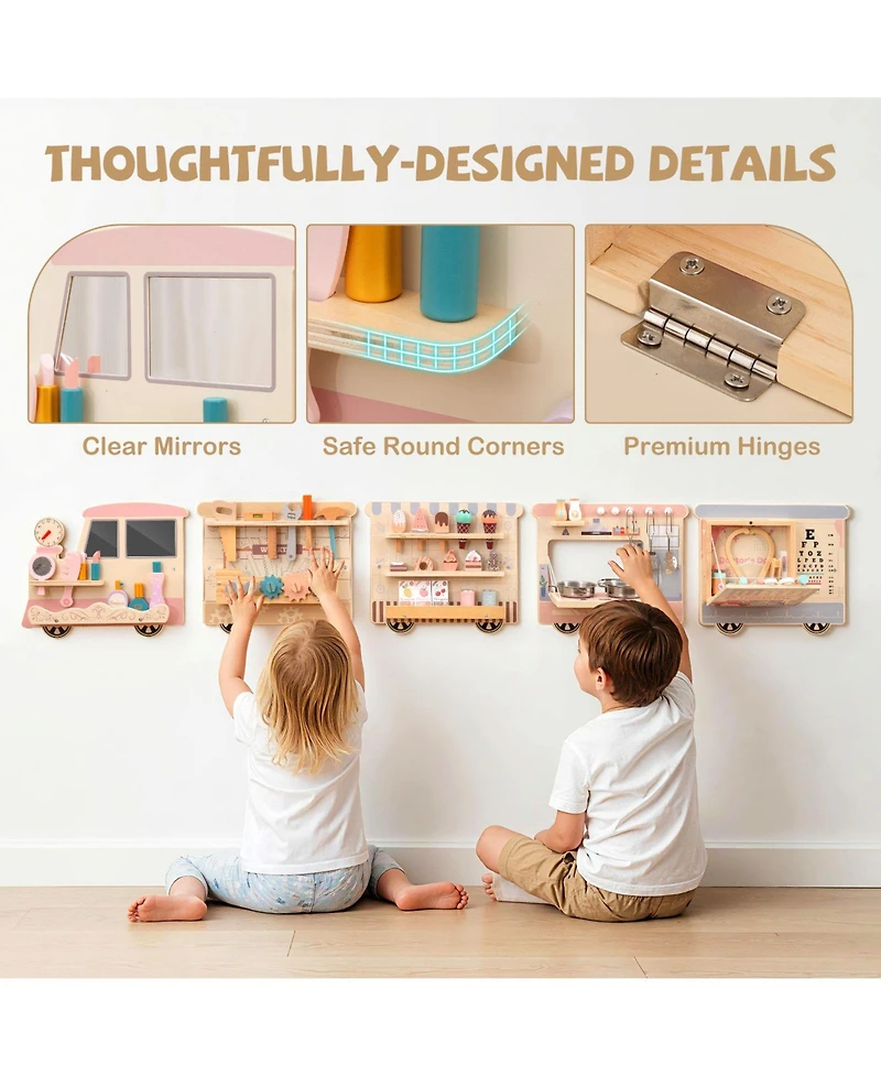 Mecale Wooden Sensory Wall Panel with Vanity & Toolbox, Fun Interactive Play for Kids