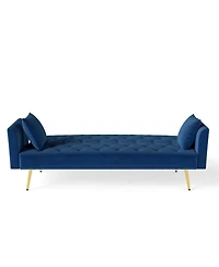 Streamdale Furniture Modern 72" foldable sleeper sofa, blue velvet, retro style