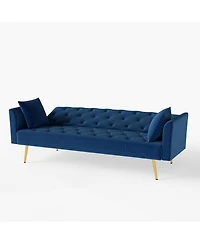 Streamdale Furniture Modern 72" foldable sleeper sofa, blue velvet, retro style