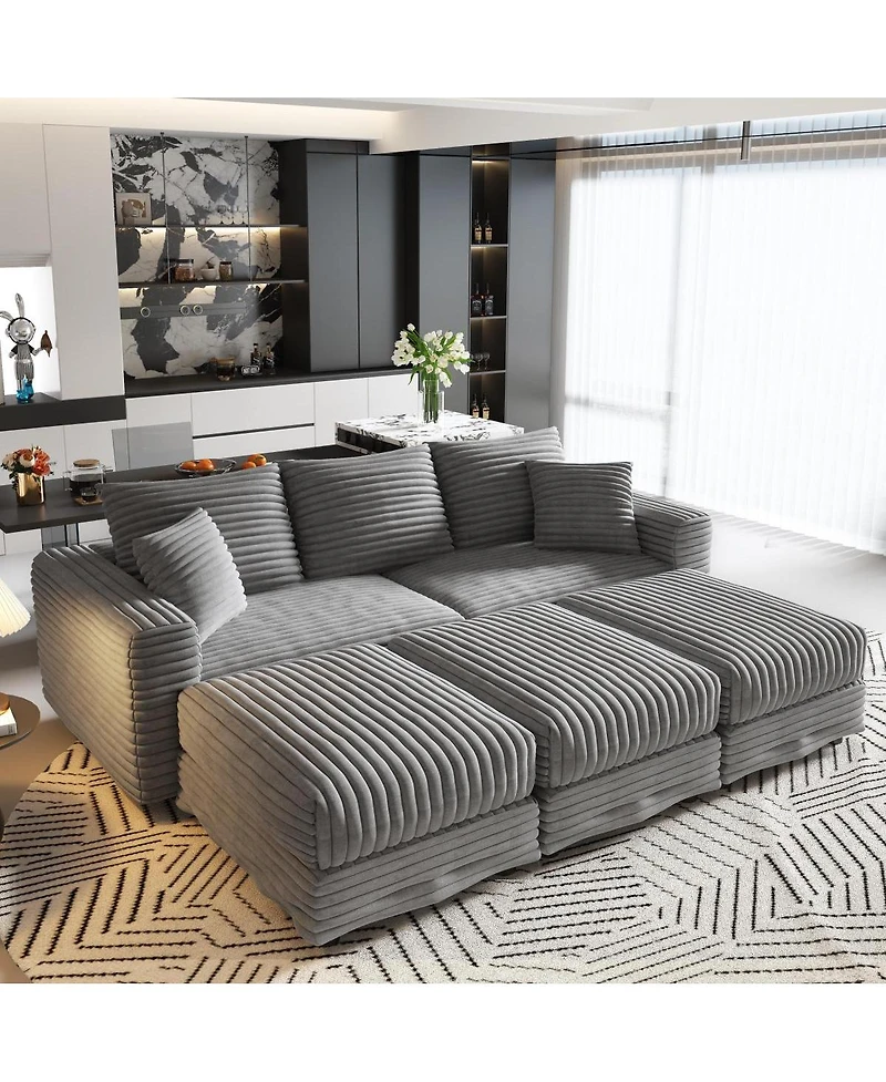 Streamdale Furniture 82.7" Plush Corduroy 3-Seat Sofa, Modern Comfy Upholstered Cloud Couch