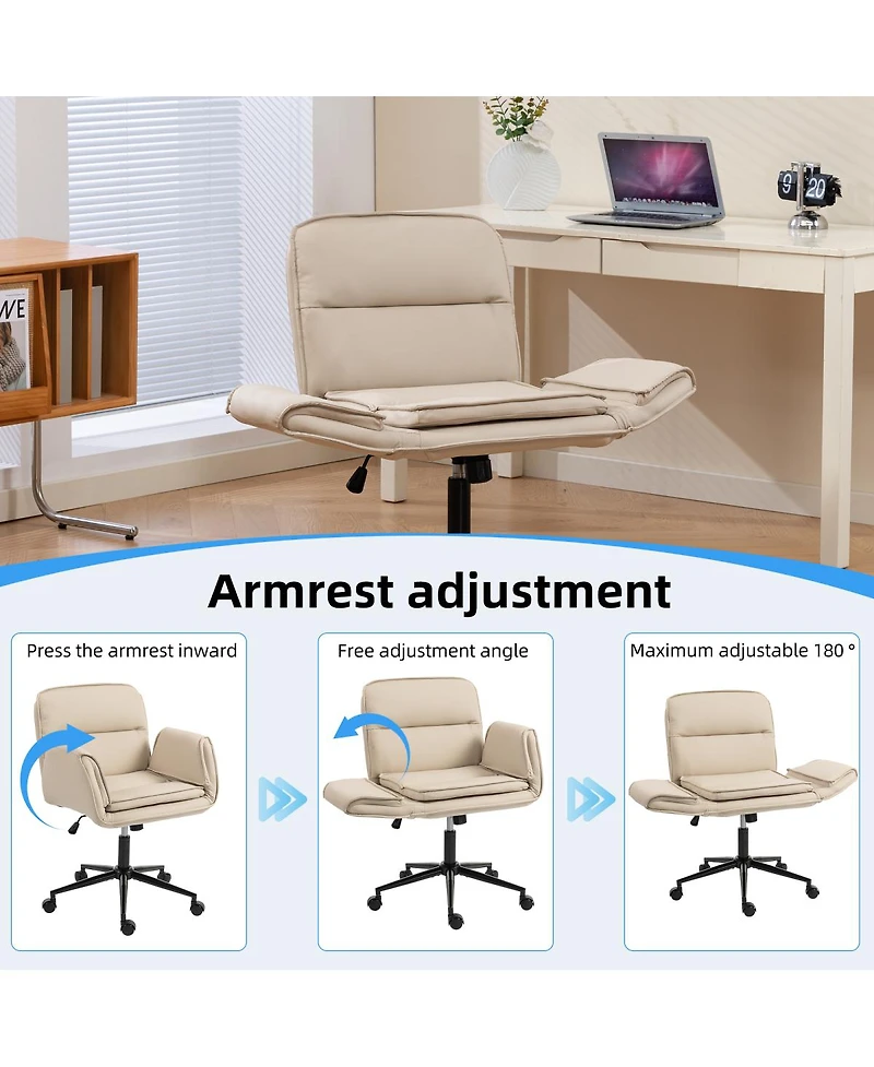 Streamdale Furniture Pu Criss Cross Swivel Desk Chair with Adjustable Armrests & Wheels
