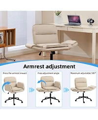Streamdale Furniture Pu Criss Cross Swivel Desk Chair with Adjustable Armrests & Wheels