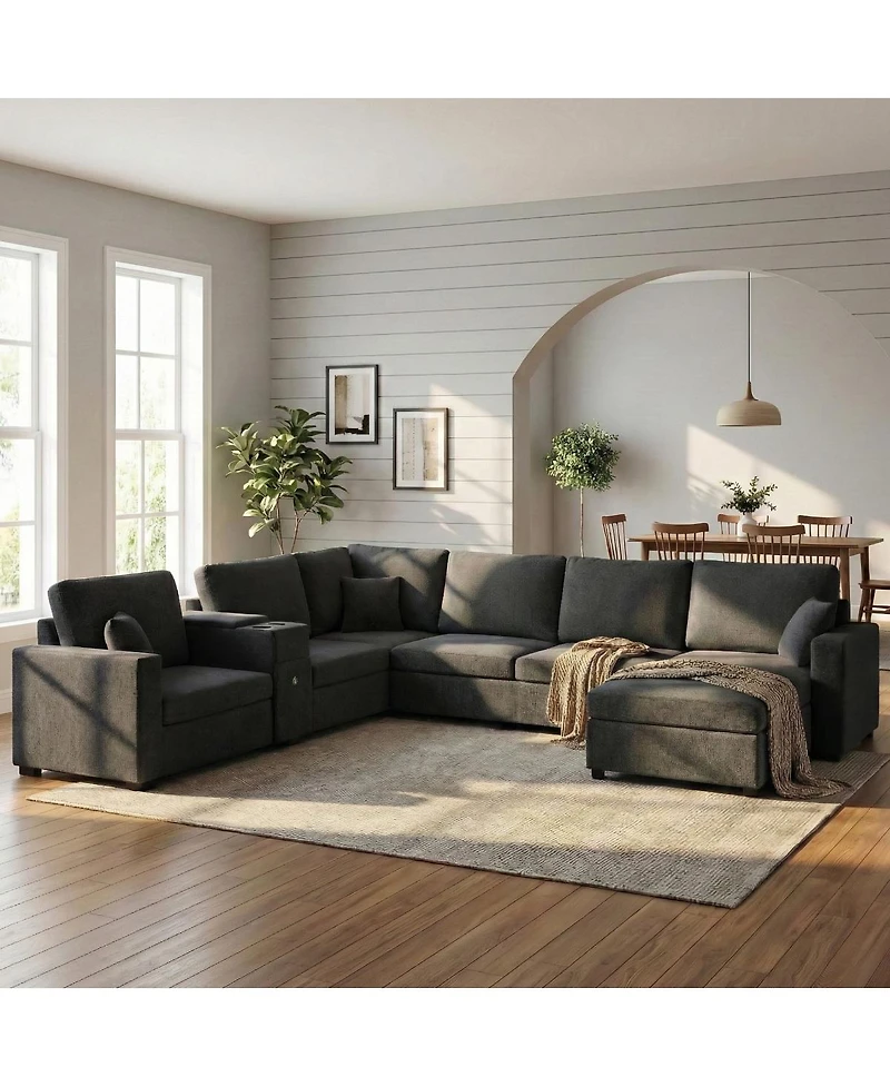 Streamdale Furniture 5-Seat 134" U-Shape Sectional Sofa with Chaise, Cup Holders & Storage