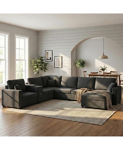 Streamdale Furniture 5-Seat 134" U-Shape Sectional Sofa with Chaise, Cup Holders & Storage