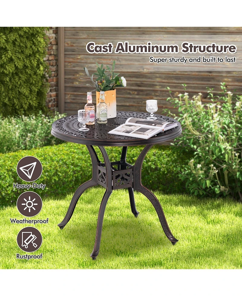 Gymax 31.5'' Cast Aluminum Table Round Dining Table w/ 2'' Umbrella Hole Patio