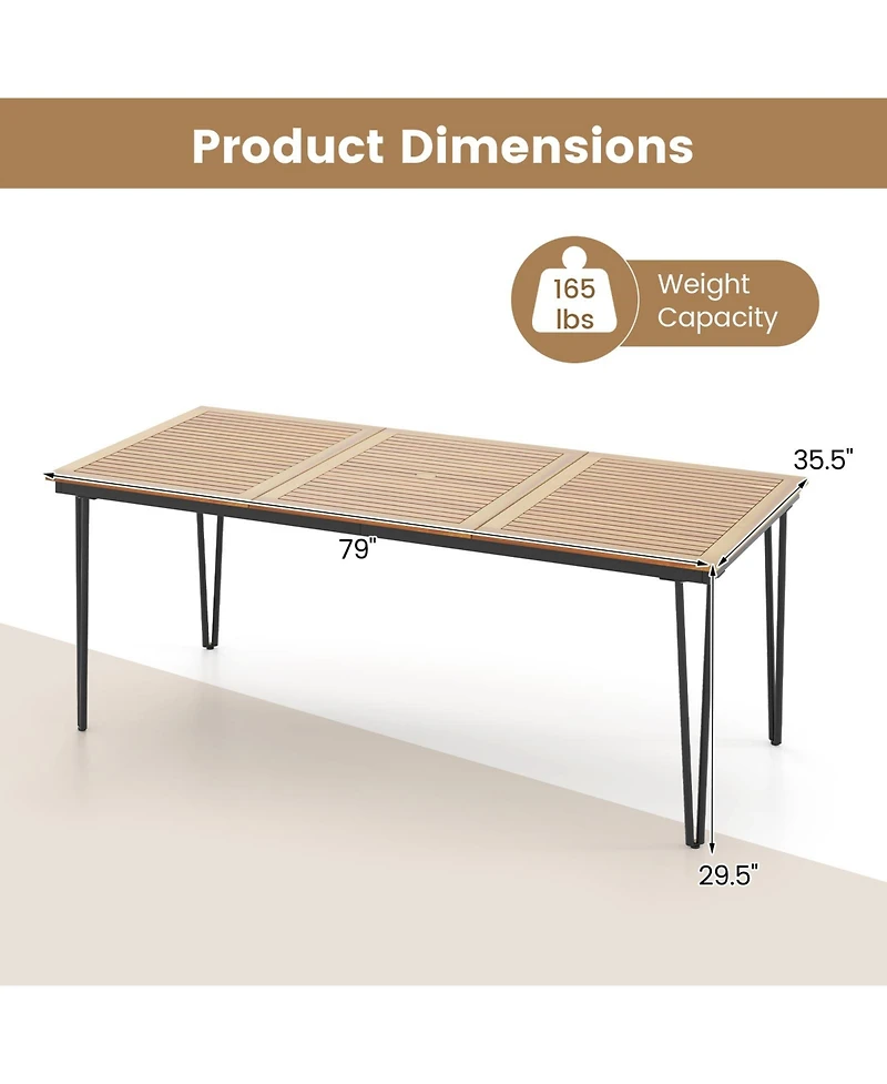 Gymax 79'' Outdoor Dining Table 8-Person Table w/ 1.9'' Umbrella Hole Patio