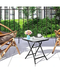 Gymax 18'' Foldable Patio Side Table Square Coffee Bistro Table w/ Tempered Glass Table Top