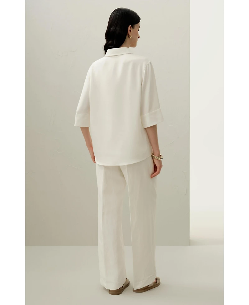 Lilysilk Women's Heavy Silk Crepe Relaxed Half-Sleeve Shirt