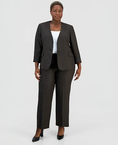 Le Suit Plus Collarless One-Button Jacket & Fly-Front Wide-Leg Pants