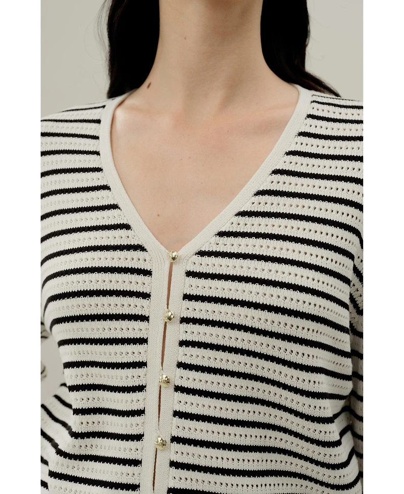 Lilysilk Women's Toscana Striped Pointelle Cardigan