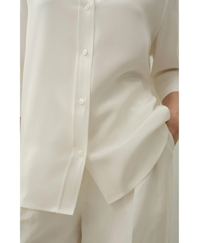 Lilysilk Women's Heavy Silk Crepe Relaxed Half-Sleeve Shirt
