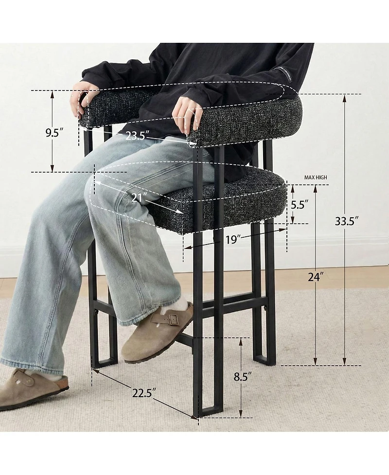 Maison Boucle Upholstered Counter Height Stool with Arms, Metal Frame 1 Pc