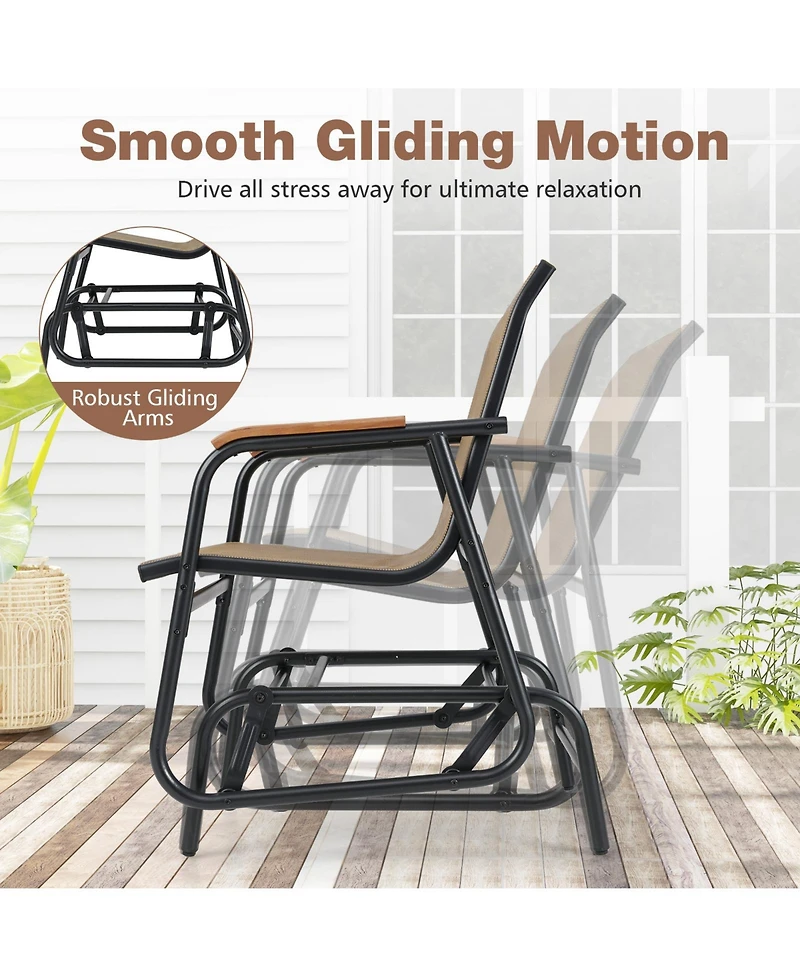 Gouun 3-Piece Outdoor Glider Bistro Set with Teak Wood and Glass Table