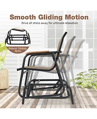 Gouun 3-Piece Outdoor Glider Bistro Set with Teak Wood and Glass Table