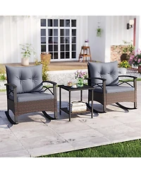 Gouun 3-Piece Outdoor Rocking Wicker Bistro Set with Acacia Wood Table