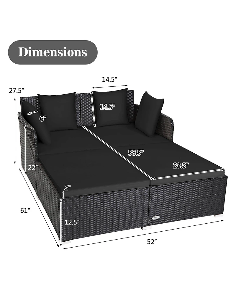 Gouun Outdoor Rattan Daybed with Upholstered Cushions and Pillows