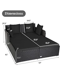 Gouun Outdoor Rattan Daybed with Upholstered Cushions and Pillows