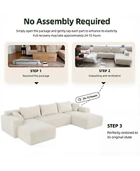 Famapy 3-Piece U-Shaped Sectional Sofa Set With Pillows, Corduroy Convertible Couch