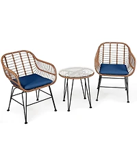 Gouun 3-Piece Patio Rattan Bistro Set with Cushioned Armchairs
