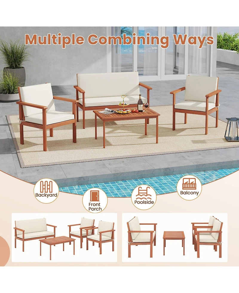 Gouun 4-Piece Acacia Wood Patio Furniture Set with Loveseat and Cushions