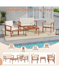 Gouun 4-Piece Acacia Wood Patio Furniture Set with Loveseat and Cushions