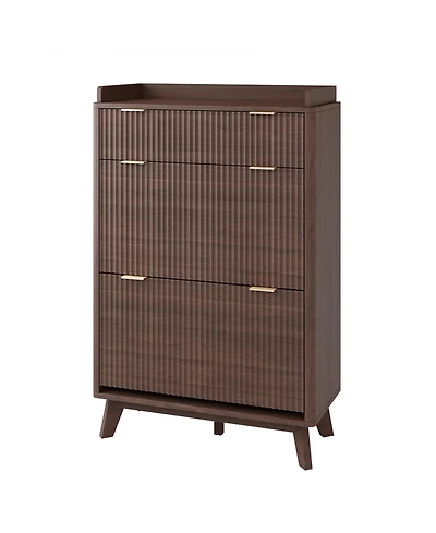 homfan 48 Tall Fluted Shoe Cabinet with 2 Flip Drawers, Adjustable Shelves, 15.75 Deep Entryway Storage