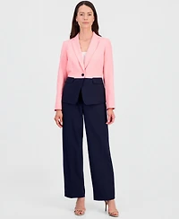 Le Suit Plus Colorblocked One-Button Peplum Jacket & Fly-Front Wide-Leg Pants