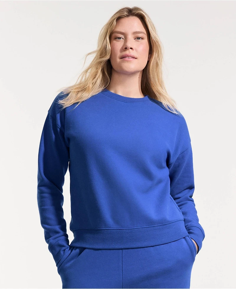 Lands' End Women's Relaxed Serious Sweats Long Sleeve Crewneck Sweatshirt