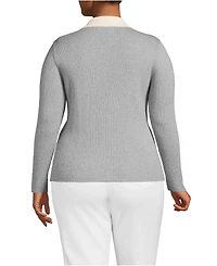Lands' End Plus Cotton Ribbed Long Sleeve Polo Sweater