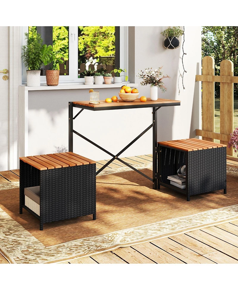 Gouun 2-in-1 Convertible Outdoor Picnic Table and Loveseat Set with Storage