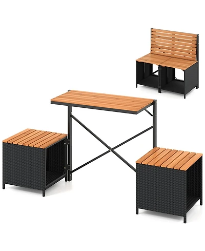 Gouun 2-in-1 Convertible Outdoor Picnic Table and Loveseat Set with Storage