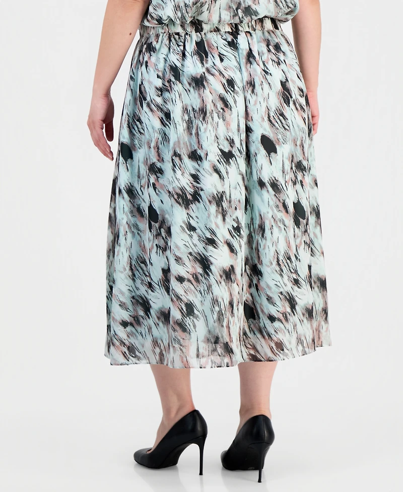 Kasper Plus Printed Pull-On Midi Skirt