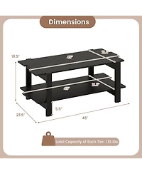 Slickblue 2 Tier Wood Coffee Table Slatted Design Storage Shelf