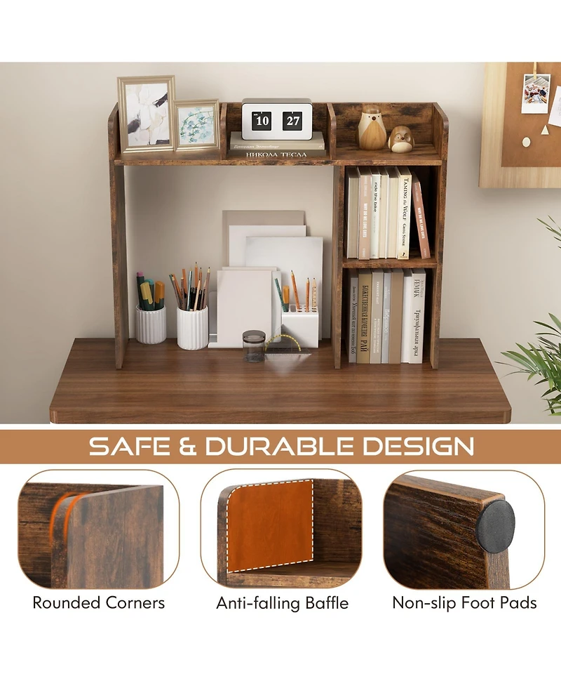 Sugift Three Tier Desk Bookshelf with Open Shelves for Home Office