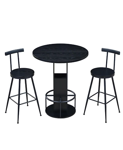 sumyeg 3-Piece Bar Table Set with 31.5-Inch Round and 2 Stools Metal Footrest Ring