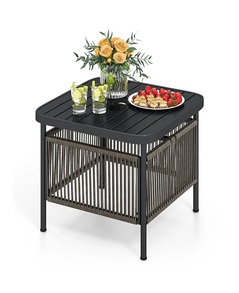 sumyeg Outdoor Side Table with Umbrella Hole and Storage Shelf