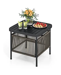 sumyeg Outdoor Side Table with Umbrella Hole and Storage Shelf