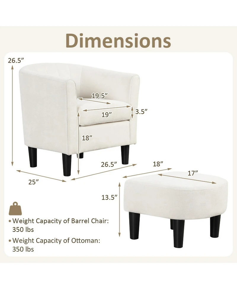 Gouun Upholstered Teddy Velvet Barrel Chair with Ottoman Footrest