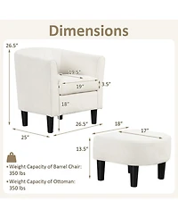 Gouun Upholstered Teddy Velvet Barrel Chair with Ottoman Footrest