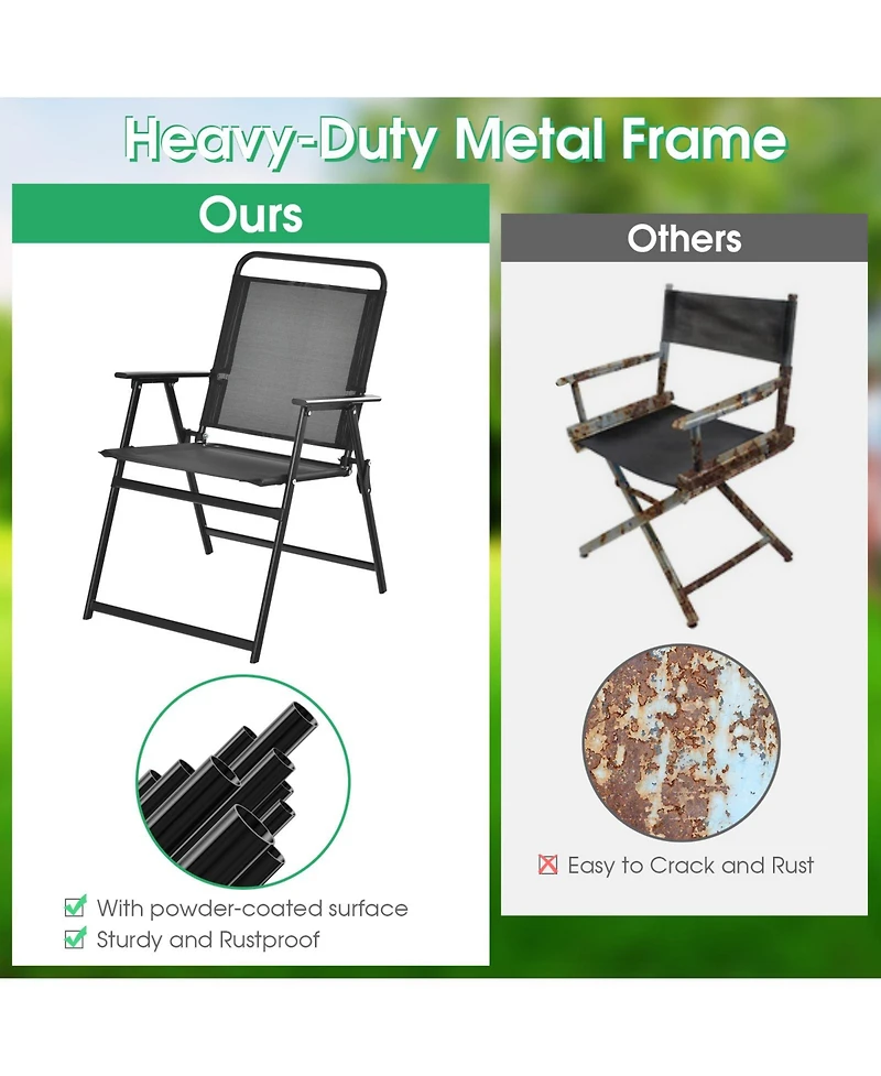 Gymax Set of 6 Heavy-Duty Metal Folding Chairs Frame Armrests Portable Patio