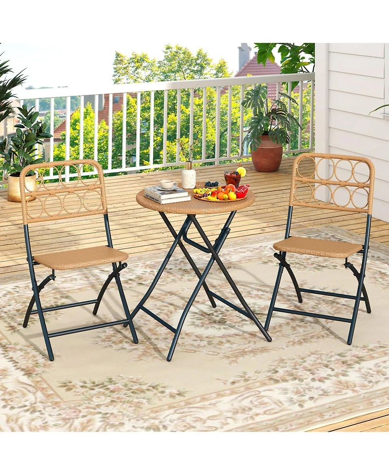 Sugift 3 Piece Folding Patio Bistro Set with Round Table and Chairs