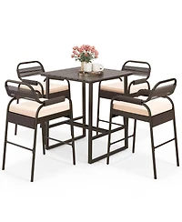 sumyeg 5-Piece Rattan Counter Height Set with 4 Stools and Polywood Bar Table
