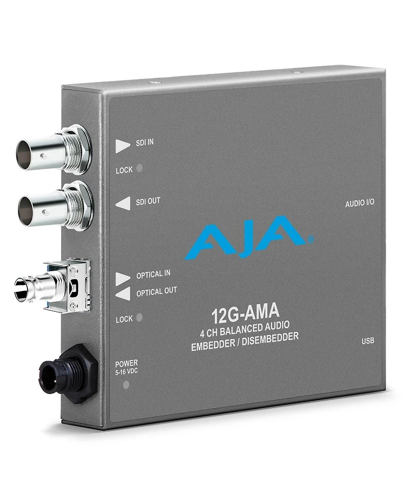 Aja 12G-ama 12G-sdi 4-Channel Analog Balanced Audio Embedder/Disembedder Mini-Converter with Fiber Options