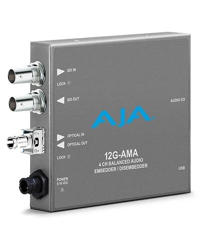 Aja 12G-ama 12G-sdi 4-Channel Analog Balanced Audio Embedder/Disembedder Mini-Converter with Fiber Options