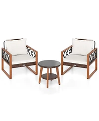 Gouun 3-Piece Outdoor Wicker Patio Set with Acacia Wood and Glass Table