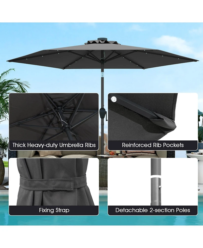 Sugift 7.5 ft Solar Powered Patio Umbrella with Led Lights and Crank