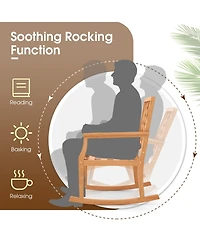 Sugift Teak Wood Oversized Rocking Chair with Slatted Seat and Back