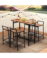sumyeg 5-Piece Acacia Wood Bar Table Set with Metal Frame Footrest and Bar Height Chairs