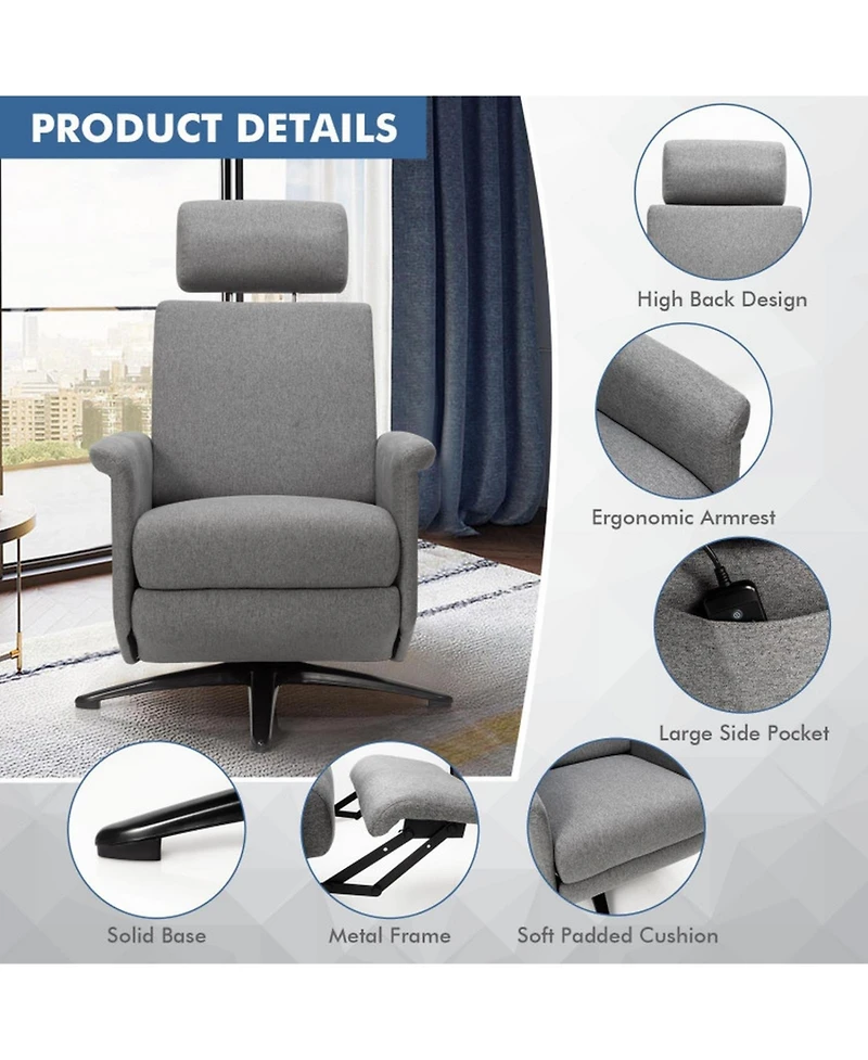 Gouun Swivel Massage Recliner Sofa with Adjustable Headrest