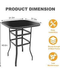 gaomon Patio Bar Height Table, Metal Frame Patio Bar Table Tempered Glass, Height High Top Outdoor Table for Backyard, Poolside and Garden
